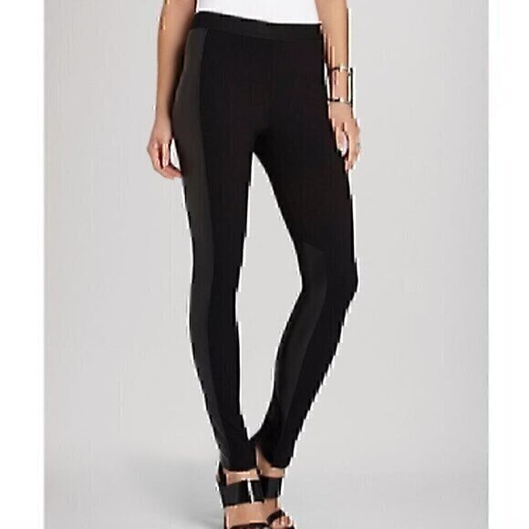 BCBGMAXAZRIA Caragh Faux Leather Panel Leggings Black Pull On Mixed Media Small - Picture 1 of 12